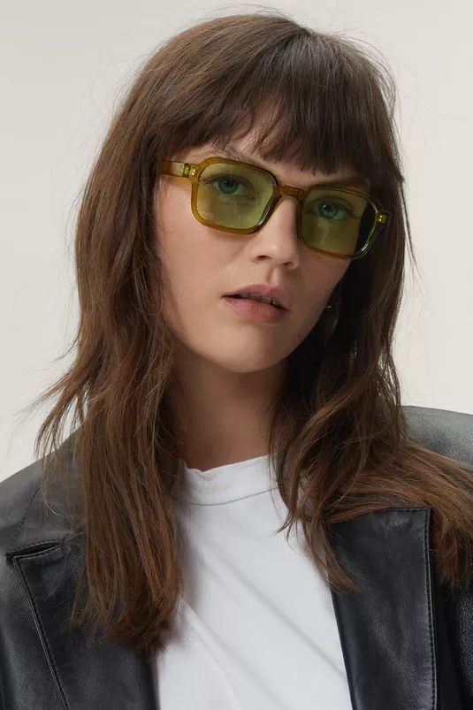 Retro Green Lens Thin Square Sunglasses | NastyGal (UK, IE)