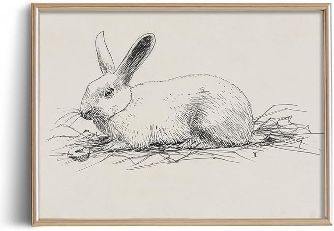 Rabbit Easter Bunny Drawing Etching Rustic Gray Picture - Cute Rabbit Art Print Poster - Vintage ... | Amazon (US)