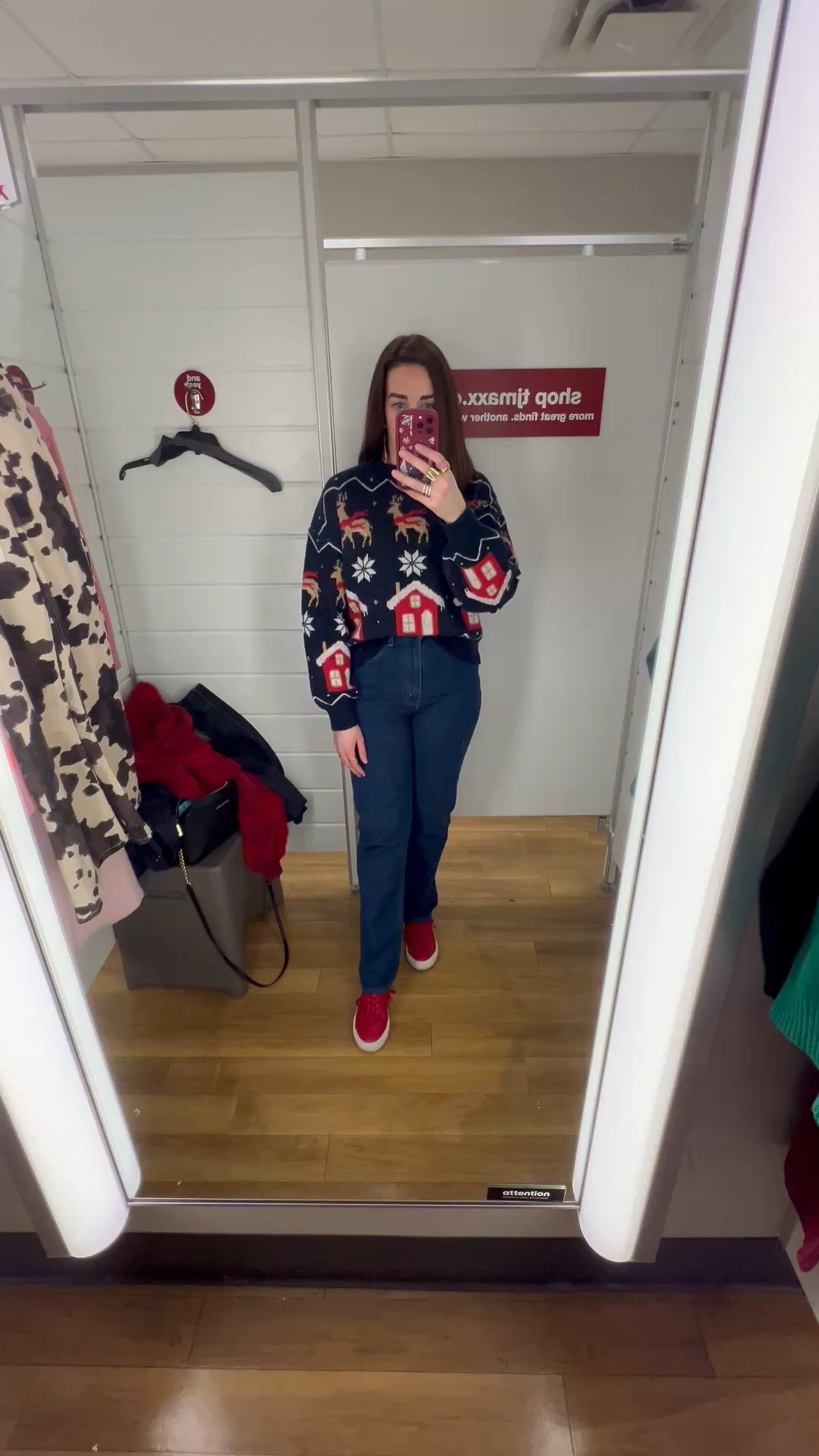 Navy blue reindeer sweater (xs). Curve love dark wash jeans (27). Red sneakers (8.5). #sweater #reindeersweater #navybluesweater #highwaistedjeans #jeans #leatherpants #sneakers #redsneakers #christmasoutfit #holidayoutfit #holidayparty
holiday outfits women
holiday party outfits 
winter outfits women 

#LTKFindsUnder100 #LTKHoliday #LTKSeasonal