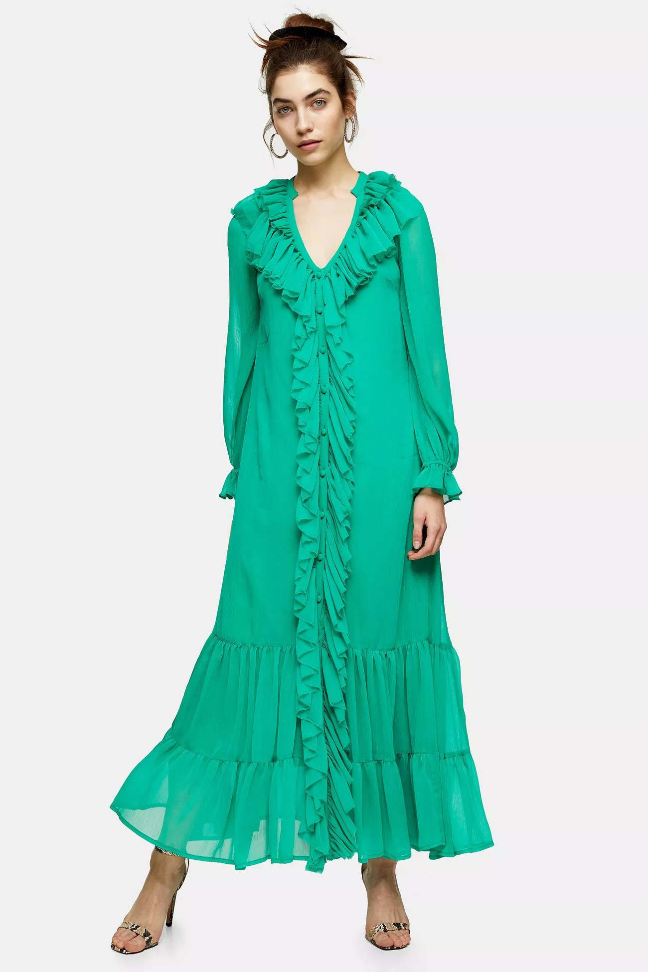 Green Chiffon Ruffle Maxi Dress | Topshop US