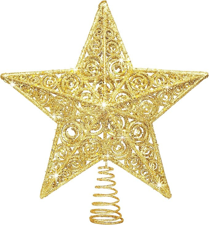 Amazon.com: Christmas Star Tree Topper, 12 Inch Gold Star Tree Topper for Christmas with Glitter ... | Amazon (US)