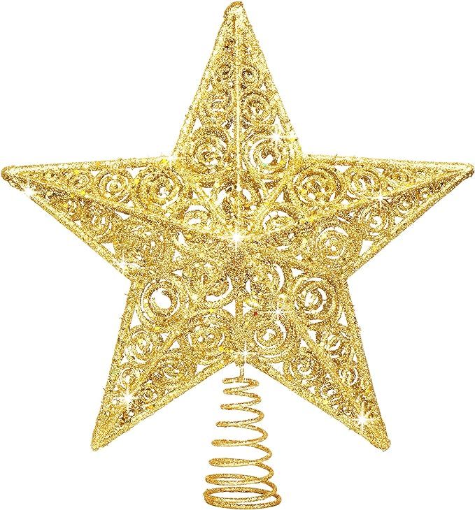 Amazon.com: Christmas Star Tree Topper, 12 Inch Gold Star Tree Topper for Christmas with Glitter ... | Amazon (US)