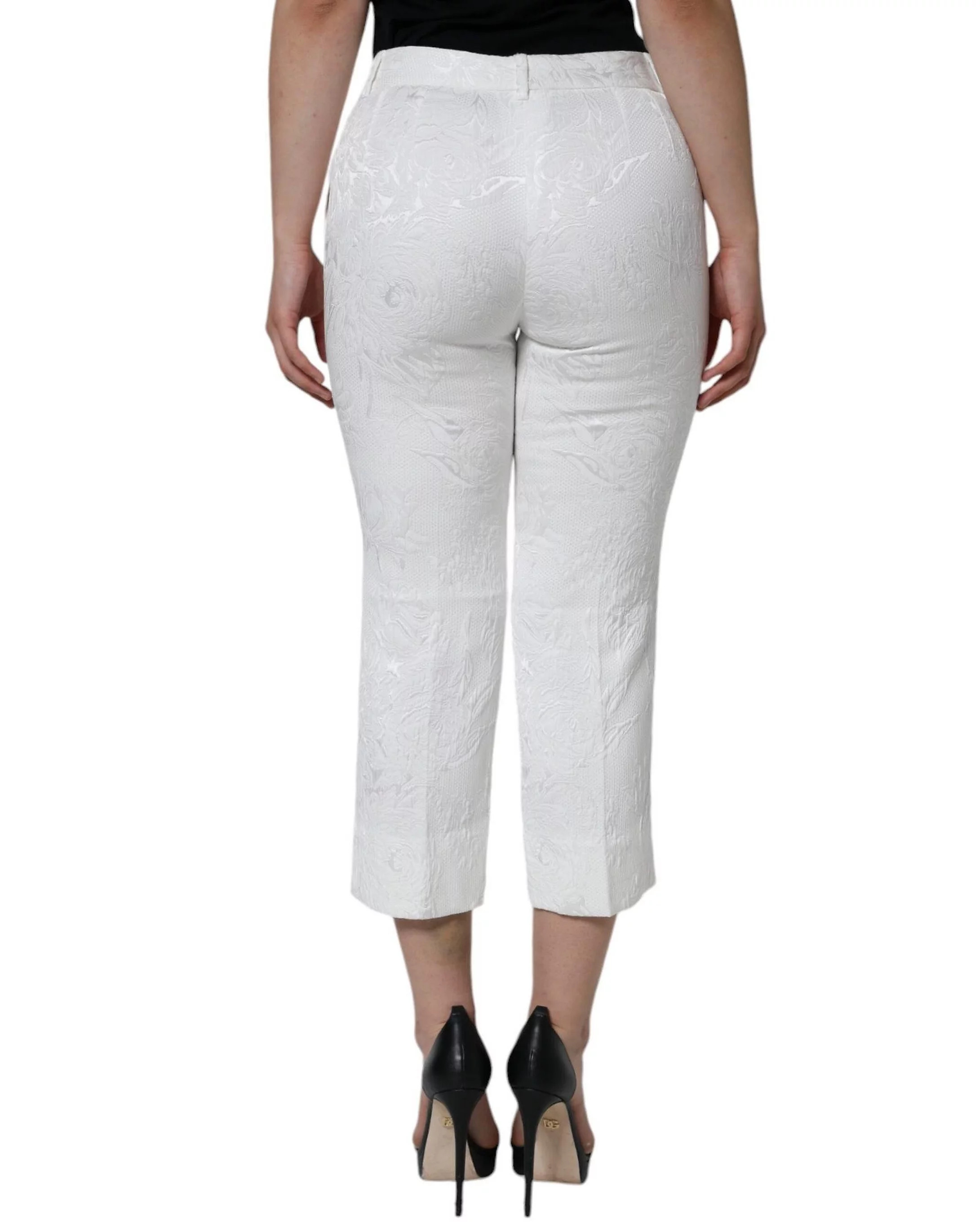 Floral Brocade Cropped Trousers Wo - White Jeans | Karen Millen UK + IE + DE + NL