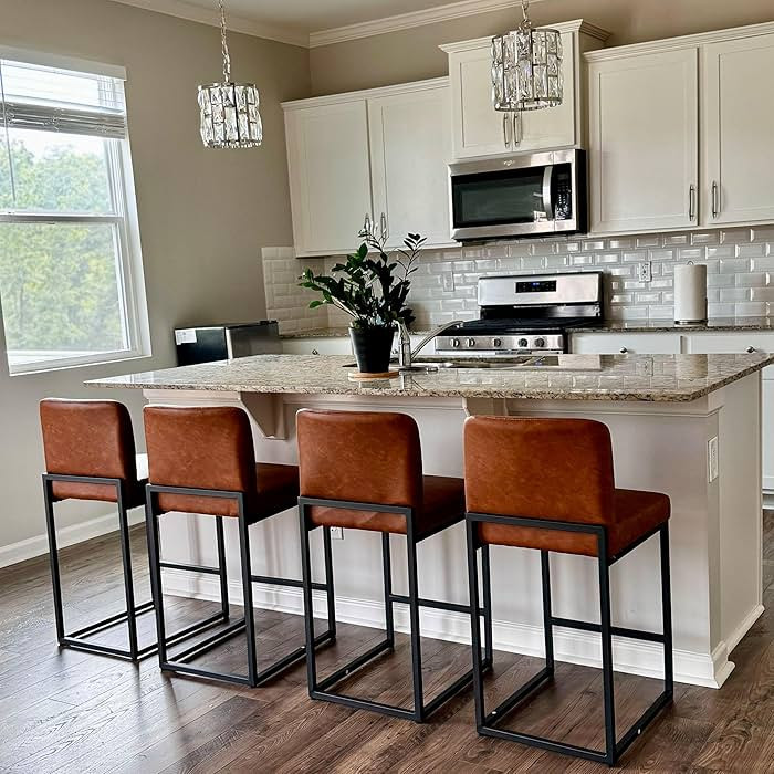 PHI VILLA Bar Stools Set of 4 - Counter Height 24'' Bar Stool Pu Leather Kitchen Modern Bar Chair... | Amazon (US)