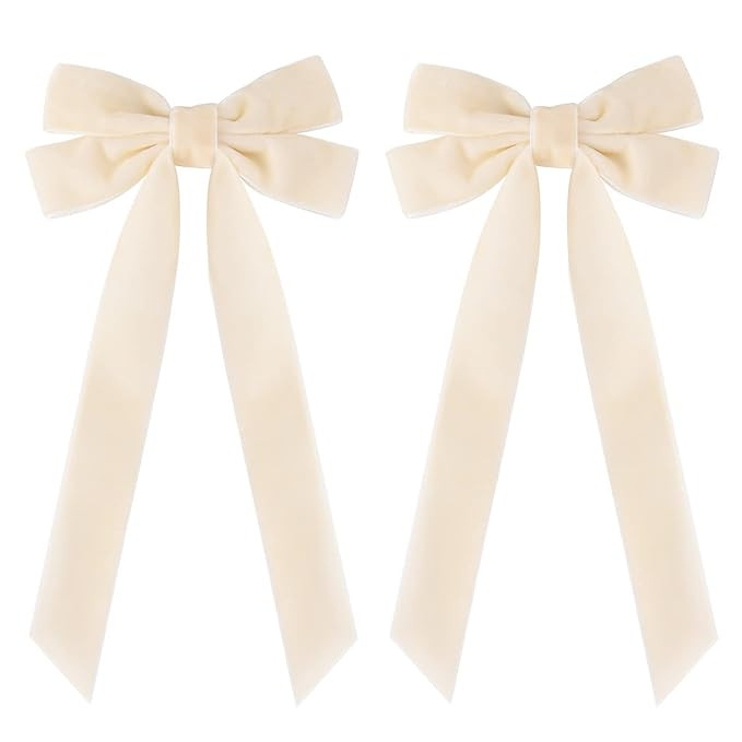 2PCS Velvet Hair Bows Ivory Beige Hair Ribbon Clips Big Fall Alligator Clips Hair Accessories for... | Amazon (US)