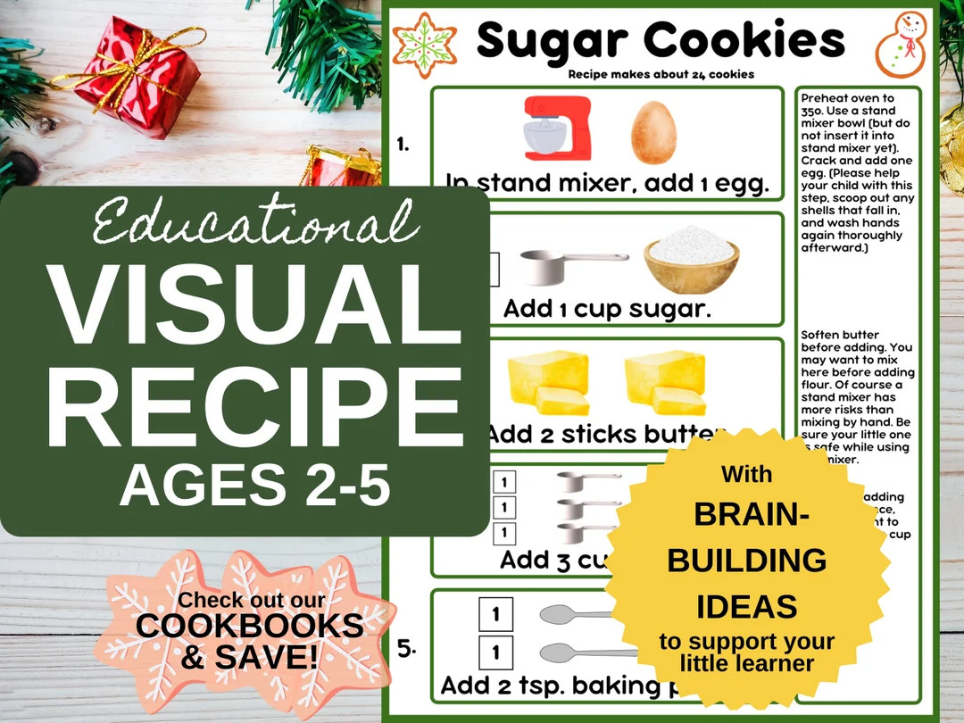 Sugar Cookie Holiday Visual Recipe From Cookbook for Kids, Last Minute Christmas Gift, STEM Toy f... | Etsy (US)