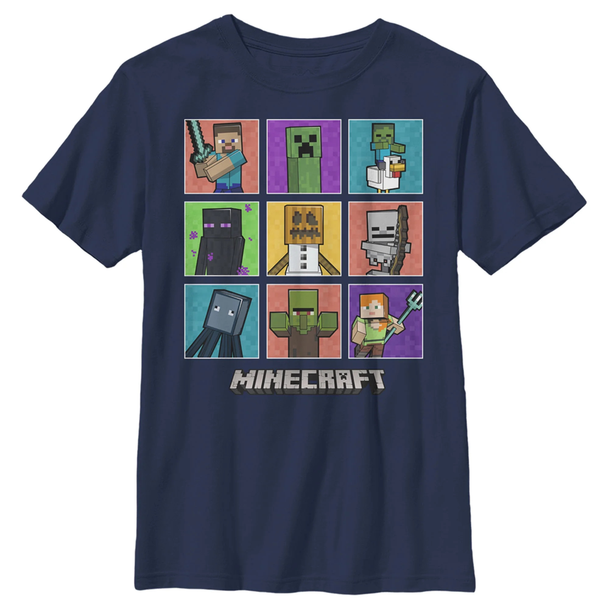 Boy's Minecraft Character Boxes  Graphic Tee Navy Blue Medium | Walmart (US)