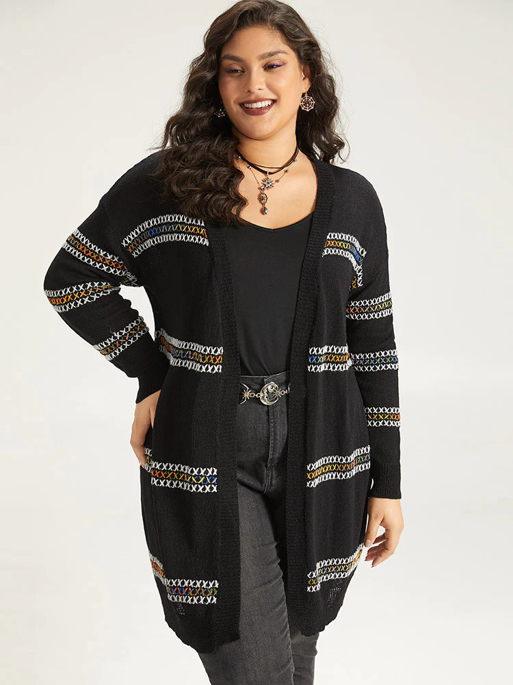 Halloween Rainbow Contrast Drop Shoulder Cardigan | Bloomchic
