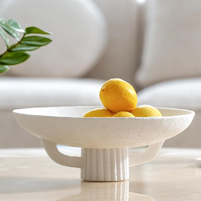 White Resin Decorative Bowl for Boho Modern Home Decor, 11.2" Large Elegant Pedestal Kitchen Frui... | Amazon (US)
