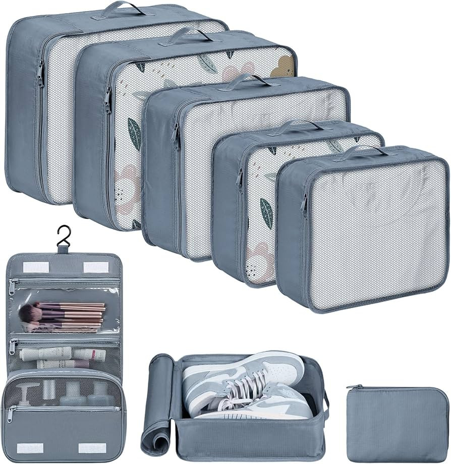 DIMJ Packing Cubes 8 Pcs for Suitcase Lightweight Travel Essential Bag with Large Toiletries Bag ... | Amazon (US)
