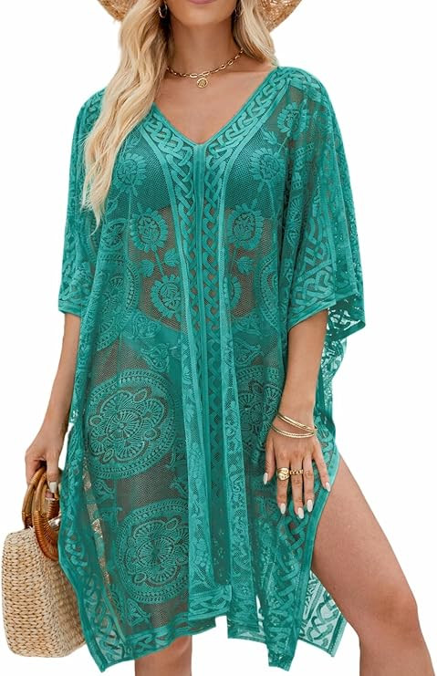 Sexy Elegant Lace Beach Cover Up for Women, Bathing Suit Cover Up, V-Neck Swimsuit Coverup for Po... | Amazon (US)