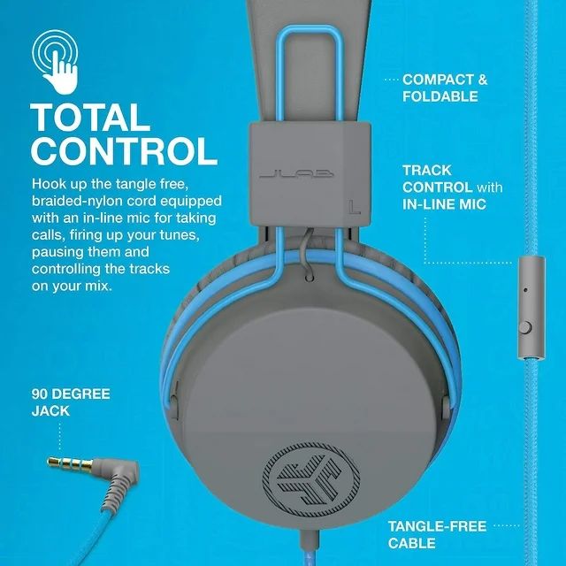 JLab Audio JBuddies Studio On-ear Kids Folding Headphones with Microphone, Volume Safe, Gray & Bl... | Walmart (US)