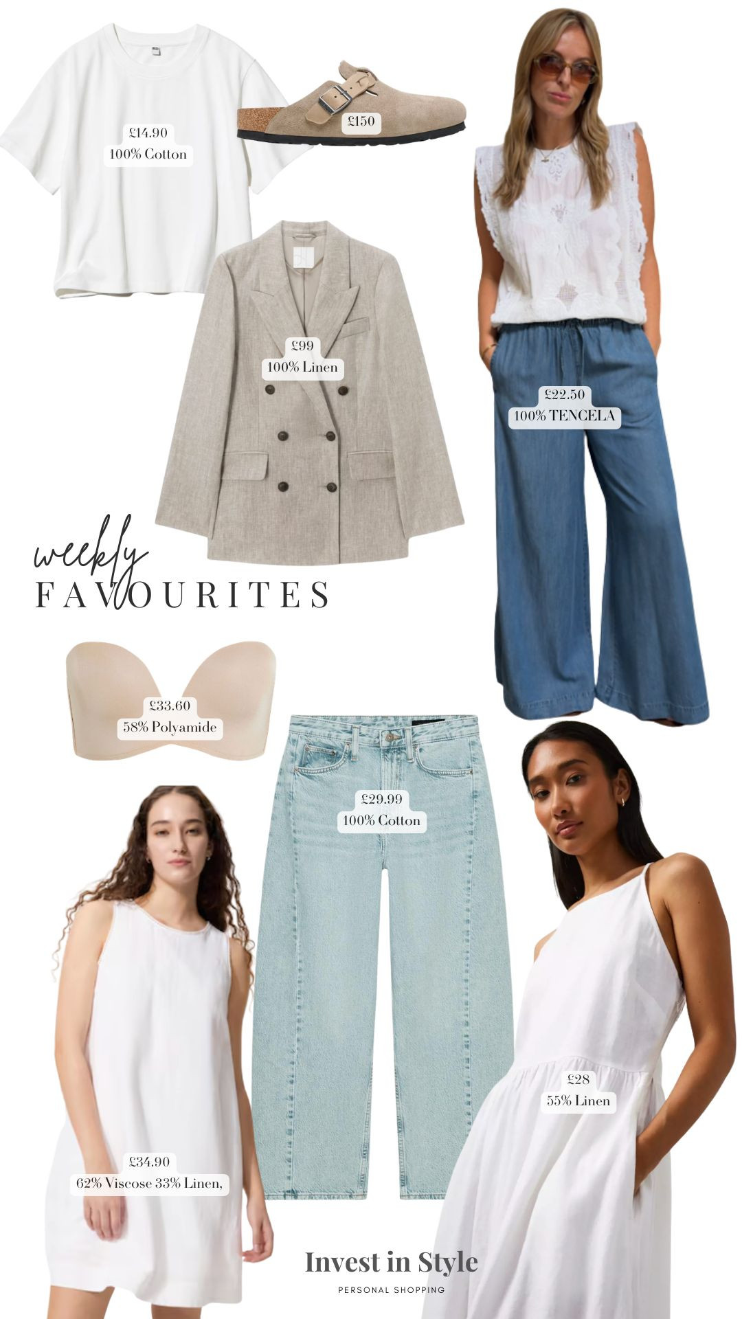 Weekly Favourites for Payday Week! ☀️

White Cotton T-Shirt, 100% Cotton Tee, Beige Suede Clogs, Buckle Clogs, Blue Tencel Trousers, Wide Leg Trousers, 100% Linen Blazer, Double Breasted Linen Blazer, Nude Strapless Bra, Light Wash Jeans, Straight Leg Denim, White Linen Blend Dress, White Sleeveless Dress, Neutral Summer Basics, Capsule Wardrobe Staples, High Street Fashion Finds, Summer Style, Summer Basics

#LTKsummer #LTKspring #LTKuk