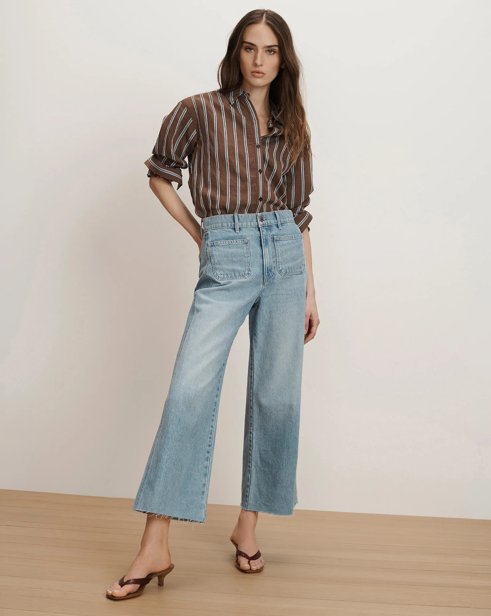 Veronica Beard Taylor Cropped Patch-Pocket Wide-Leg Jean Big Splash | Veronica Beard
