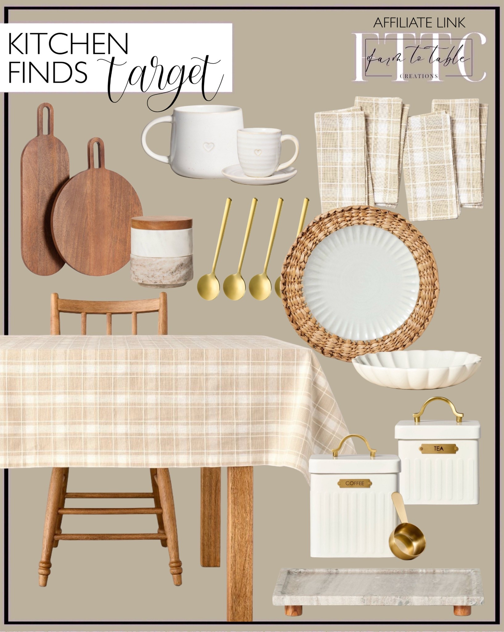 Target Home Finds. Follow @farmtotablecreations on Instagram for more inspiration.

Wood Serving Board Set. Long Handled Spoons. Cloth Napkins. Salt & Pepper Cellars. Stoneware Mugs. Tin Coffee canister. Tea Canister. Charger Placemat. Scalloped Edge Stoneware Plates. Stoneware Bowls. Footed marble countertop tray.  

Kitchen Decor | Counter Decor | Spring Refresh |  Bedroom Finds | Neutral Stems | Spring Stems | Bookshelf Decor | Bedroom Space | Cozy Corner | Bathroom | Curated Entryway | Spring  Decor | End of Year Clearance | Trending Decor | Viral Decor | Amazon Holiday | Bedroom corner | Coffee Table Decor | Neutral Decor | Fall Stem Sale | Target Finds | Skinny Bench | Bedroom | Living Room | Breakfast Nook | Amazon Home | Target Sale | Loloi Rugs | Magnolia Home | console table | console table styling | faux stems | entryway space | front porch decor | neutral decor | entryway decor | cozy home | affordable decor |  home decor | home inspiration | console styling | entryway rug | cozy moody home | moody home decor | neutral home | bathroom decor | living room | spring decor | Hearth & Hand | Studio McGee




#LTKFindsUnder50 #LTKHome #LTKSaleAlert