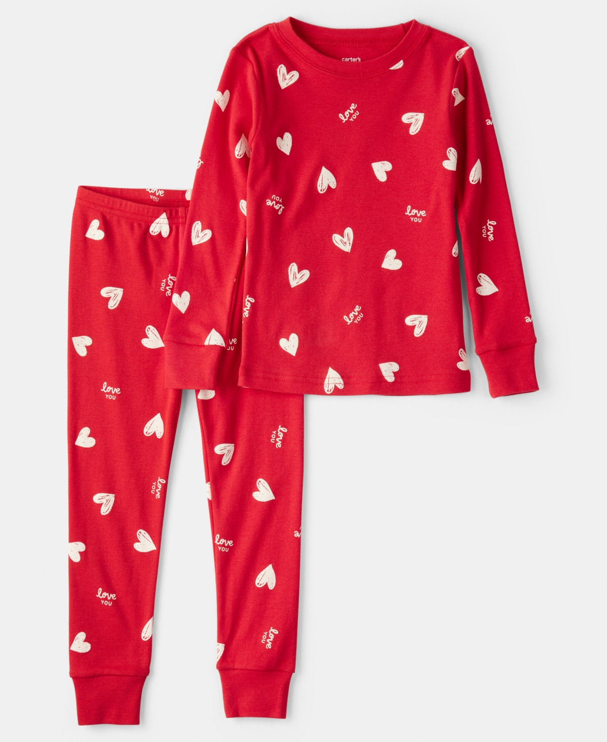 Carter's Girls Toddler 2T-5T 2-Piece Valentine's Day Heart Long-Sleeve Top and Pants Pajama Set - Red | Macy's