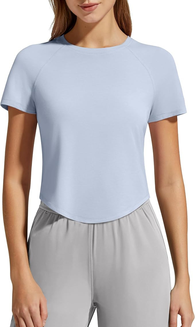 G4Free Soft Lyocell Women's Workout Tops Cropped Short Sleeve Shirts Casual | Soft Lyocell Fabric... | Amazon (US)