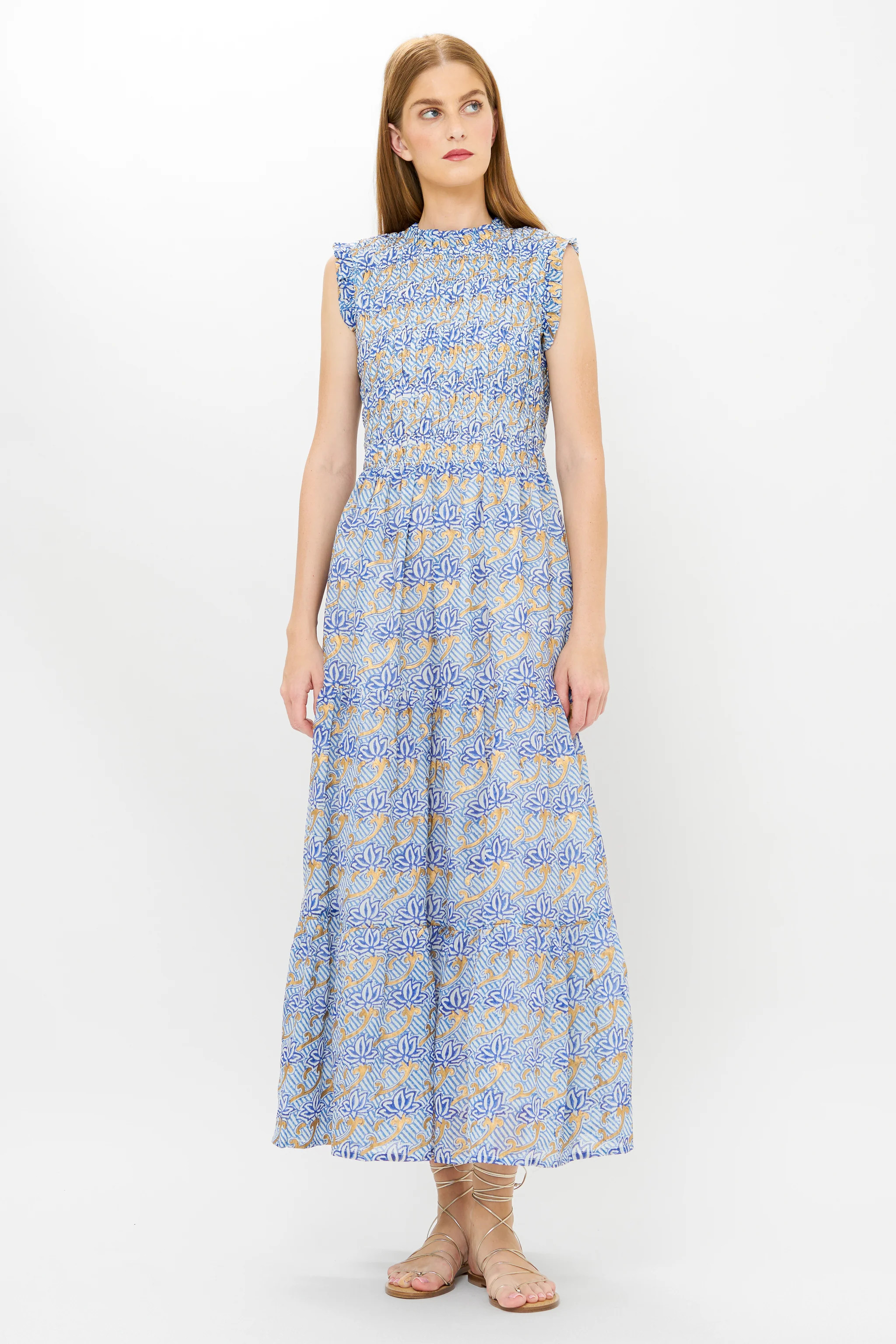 Sleeveless Smocked Maxi- Florence Blue | Oliphant Design