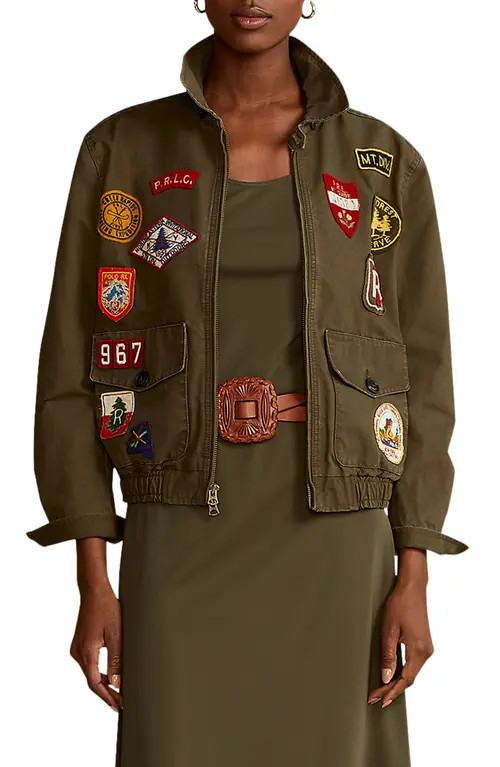 Polo Ralph Lauren Patch Canvas Jacket in Army Green With Patches at Nordstrom, Size X-Small | Nordstrom