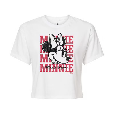 Women's Disney Minnie Mouse Cropped Graphic T-Shirt - White - Small | Target