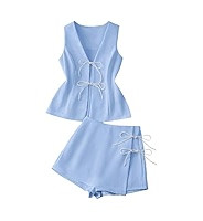 SOLY HUX Women's Summer 2 Piece Outfits Sleeveless Matching Sets Lace Up Vest and Skort Shorts | Amazon (US)
