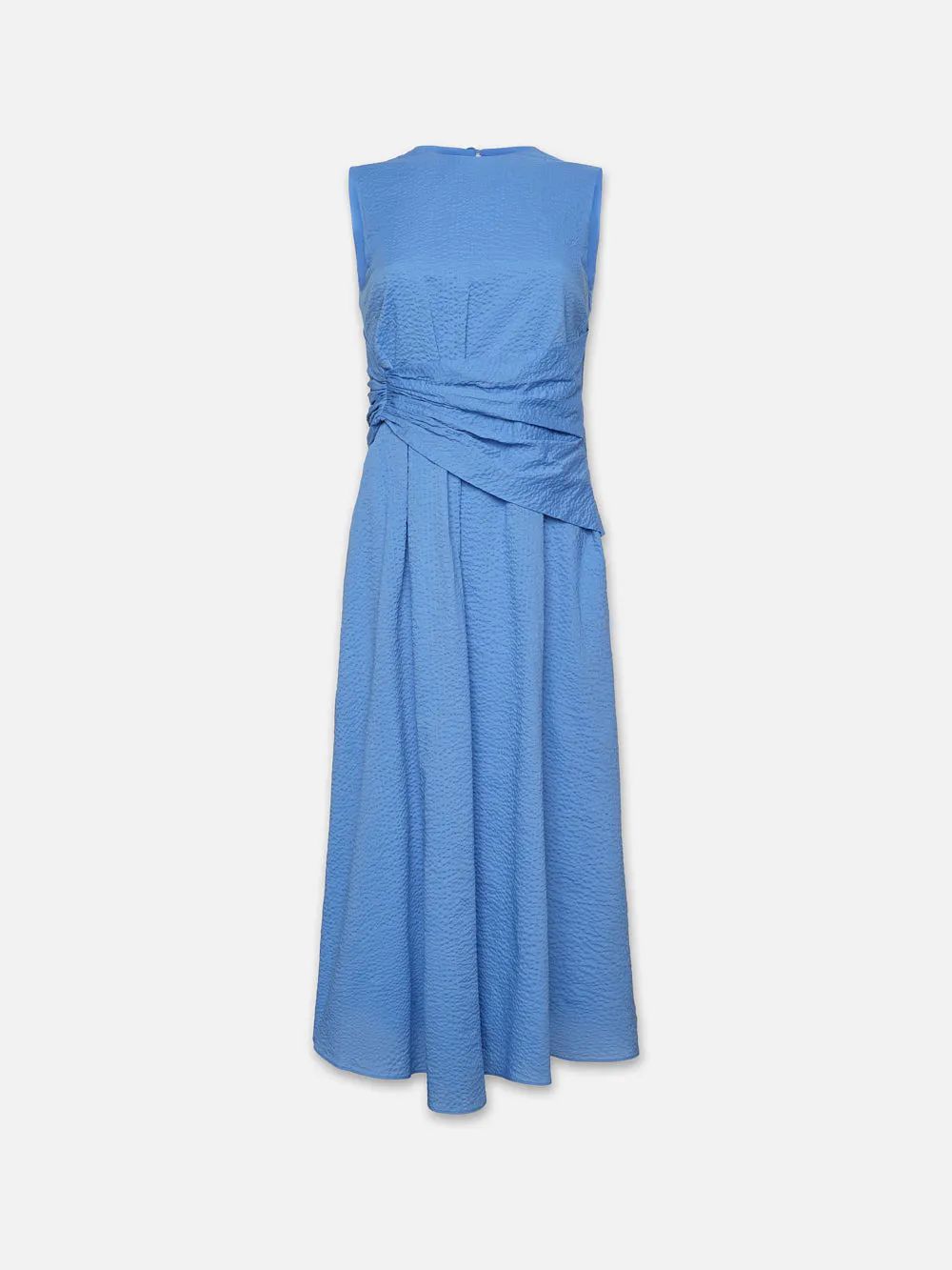 Ruched Sleeveless Midi Dress  in  Coastal Blue | Frame Denim