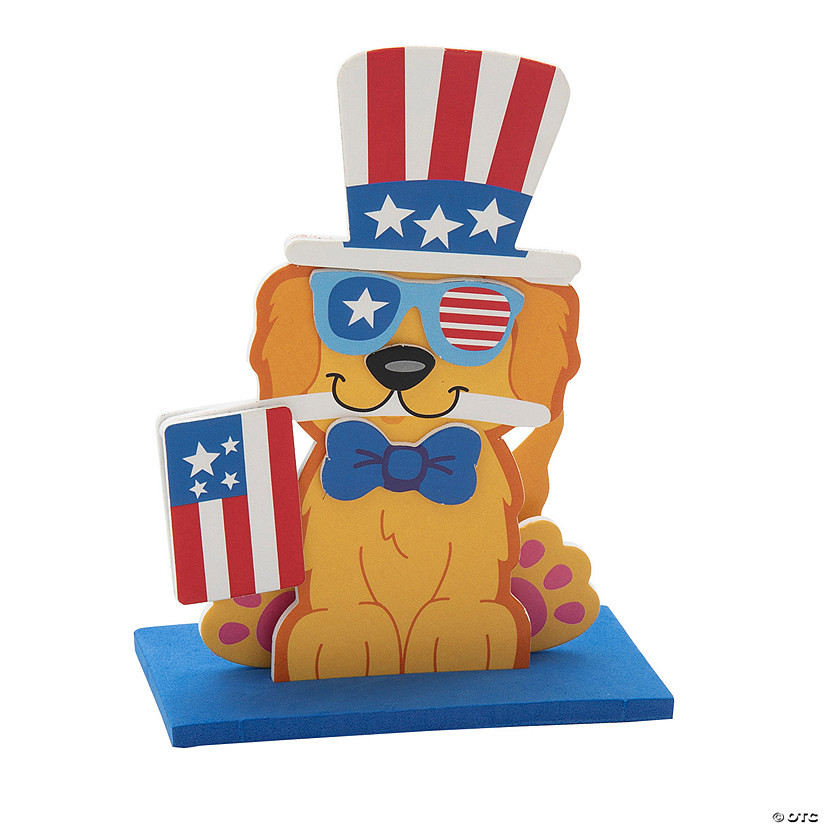 4" x 5 1/4" 3D Patriotic Golden Retriever Holding Flag Foam Craft Kit - Makes 12 | Oriental Trading Company