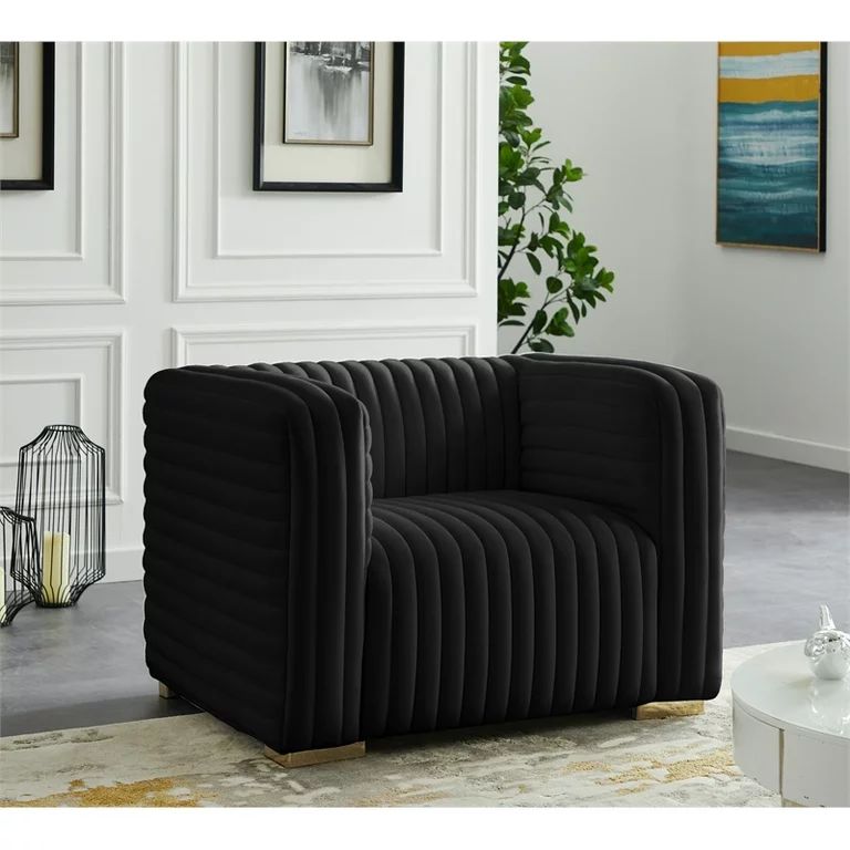 Meridian Furniture Ravish Black Velvet Chair - Walmart.com | Walmart (US)