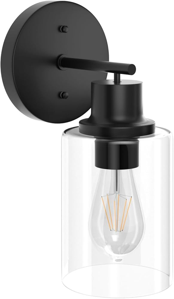 1-Light Bathroom Wall Sconce, Matte Black Vanity Light, Modern Wall Light Fixture with Clear Glas... | Amazon (US)