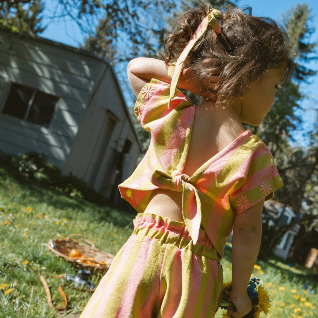 Annita Girl Set in Pink Lemonade Stripe | Folklore Las Niñas