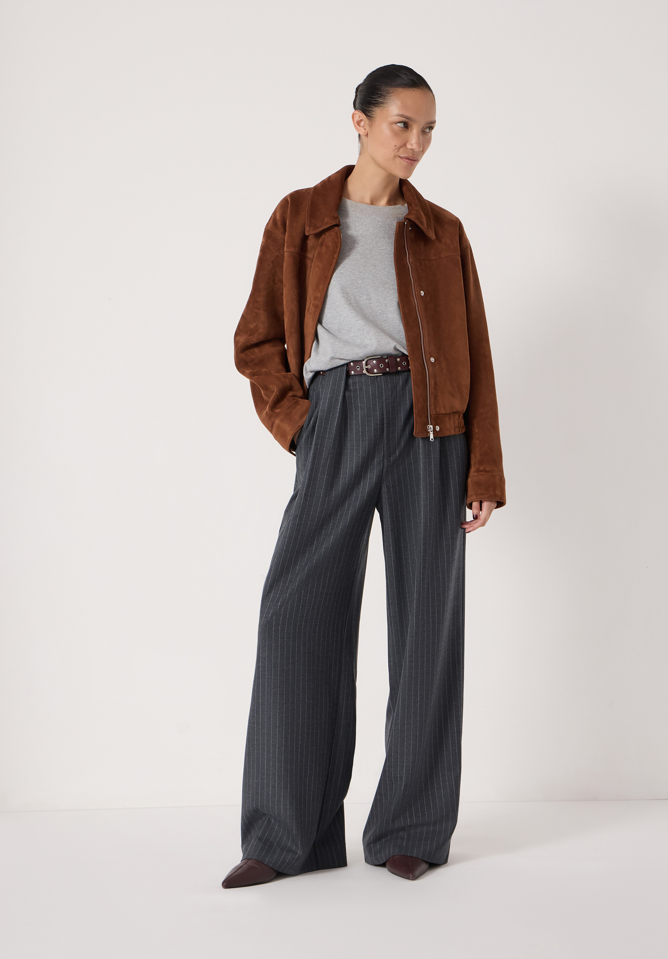 Adena Pinstripe Wide Leg Trousers | Hush UK