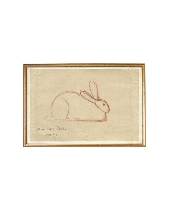 Vintage Bunny Drawing Wall Art, Bunny Sketch Printed, Bunny Drawing, Bunny Decor, Rabbit Print Nu... | Etsy (US)