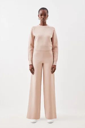 Compact Wool Look Knit Trousers | Karen Millen UK + IE + DE + NL