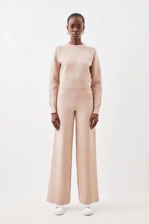 Compact Wool Look Knit Trousers | Karen Millen UK + IE + DE + NL