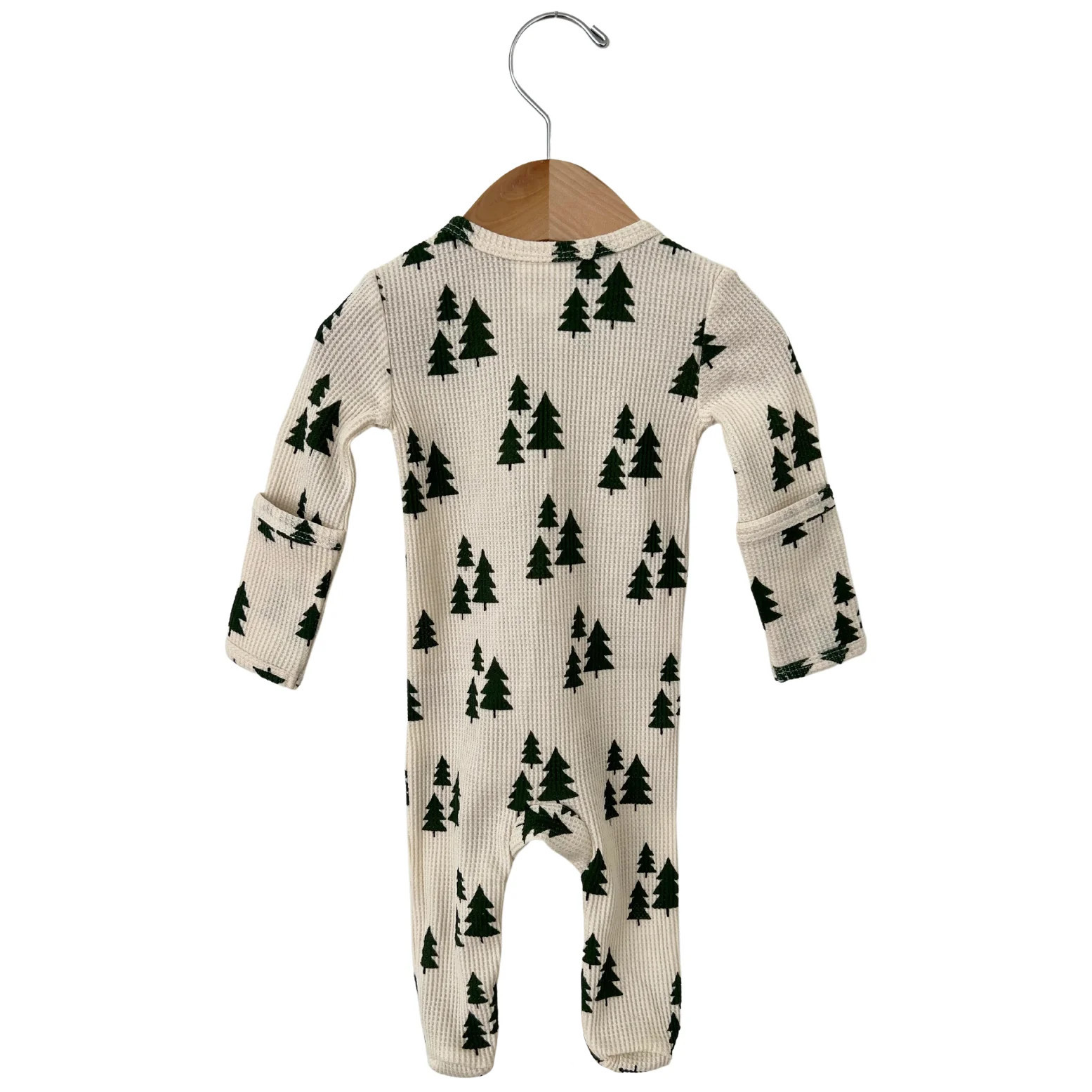 Organic Waffle Basic Zip Footie, Forest Green Trees | SpearmintLOVE