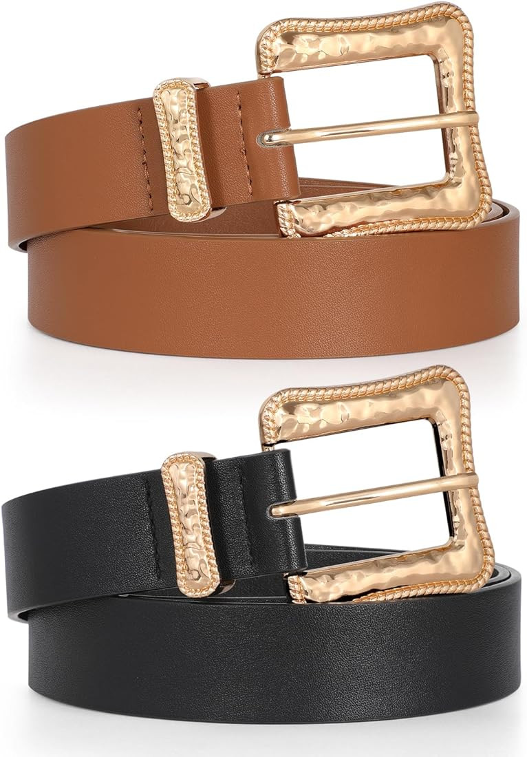 JASGOOD Plus Size Women's Leather Belt for Jeans Pants, Fashion Ladies Waist Belt with Gold Buckl... | Amazon (US)