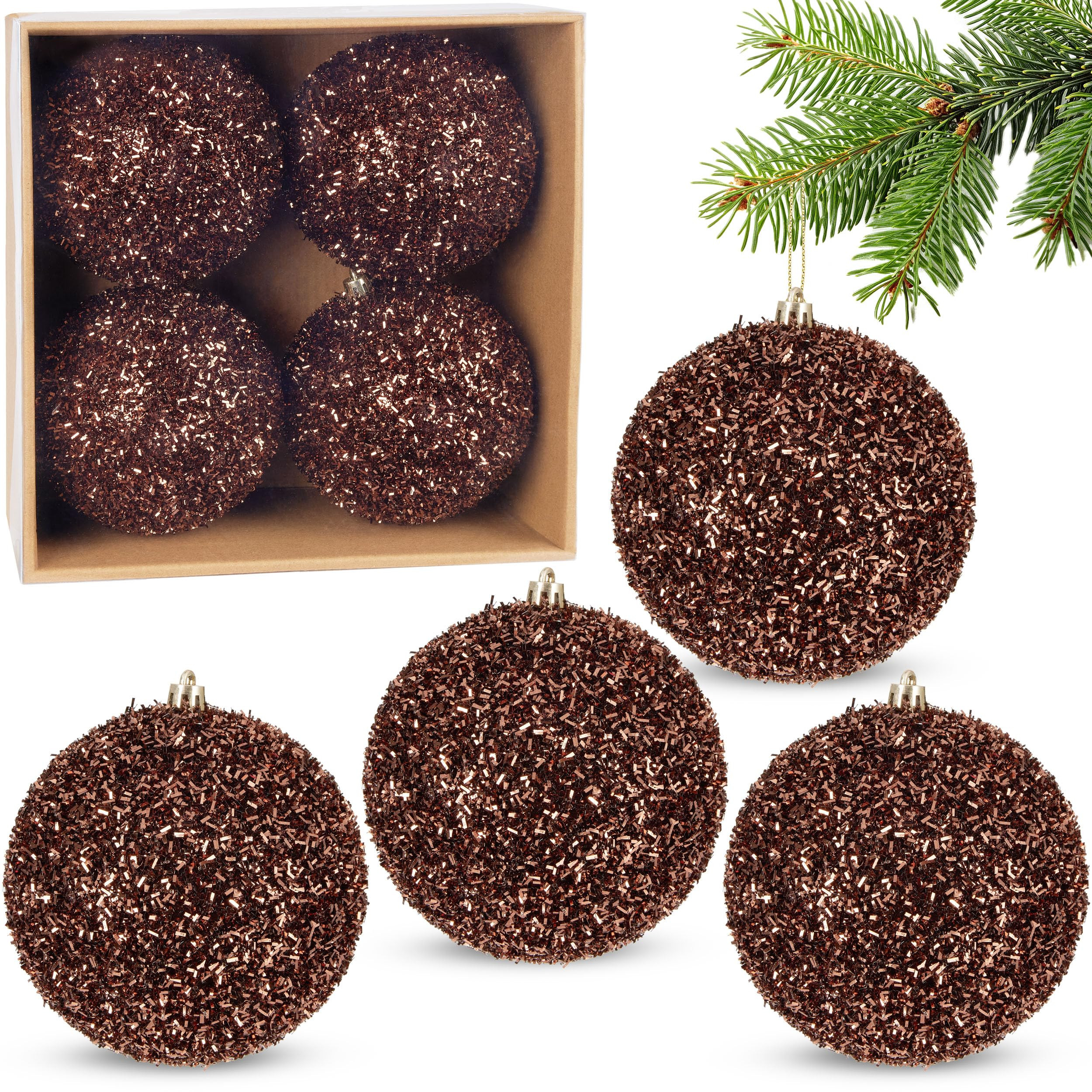 BRUBAKER Glitzer Weihnachtskugeln - 4er Set große Glitter Baumkugeln - 10 cm Christbaumkugeln Br... | Amazon (DE)