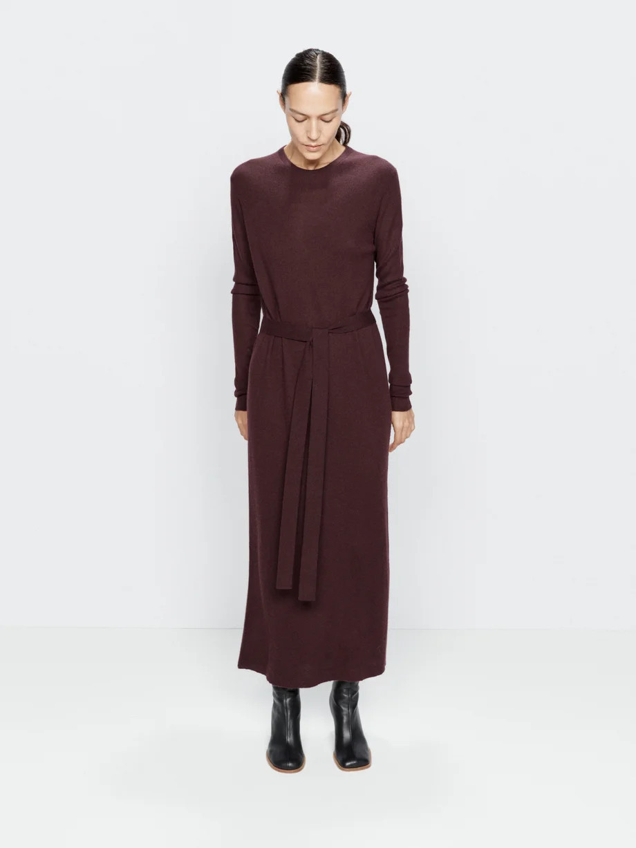 Crew neck cashmere belted midi dress | Matches (UK)