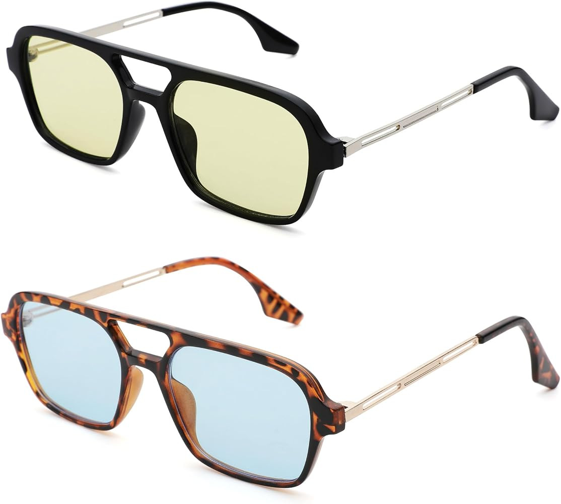 Hycredi Retro 70s Flat Aviator Sunglasses Trendy Vintage Square Glasses for Women Men Metal Desig... | Amazon (US)