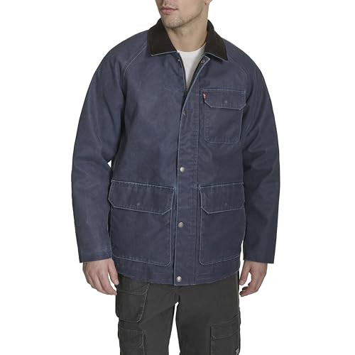 Levi's Men's Cotton Barn Jacket with Corduroy Collar, Navy Wax Look, Small | Amazon (US)