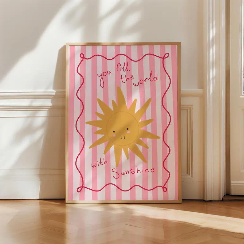 You Fill the World With Sunshine Wall Art, Pink Sun Print for Girls Room, Nursery Decor, Cute Bab... | Etsy (US)