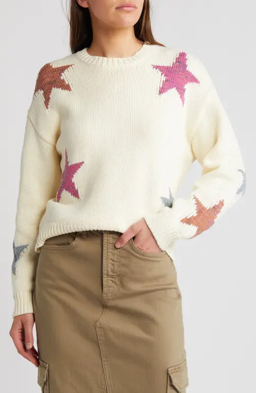 Rails Zoey Star Intarsia Cotton Blend Sweater in Ivory Rainbow Stars at Nordstrom, Size Small | Nordstrom