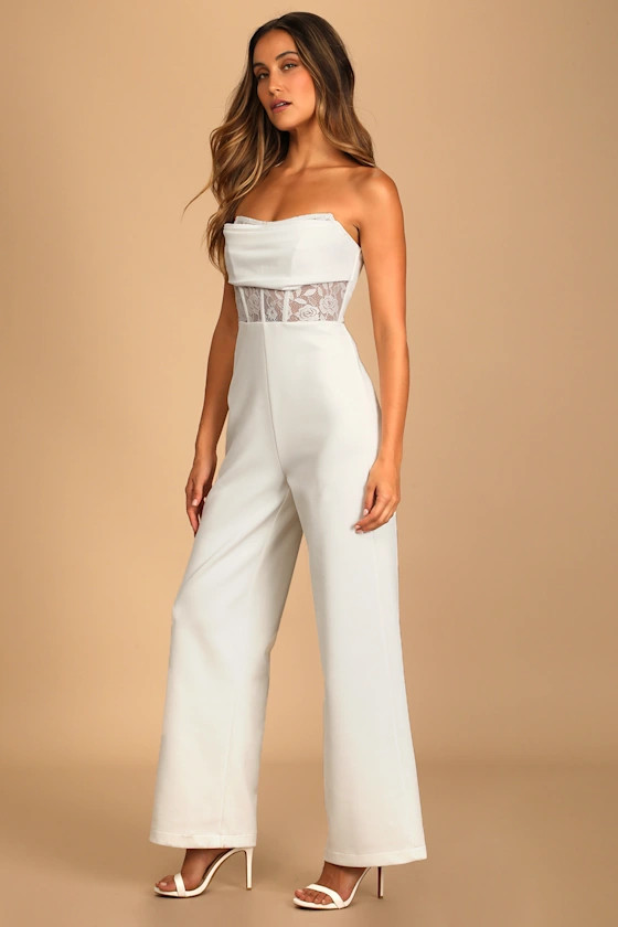 Rule-Breaker White Lace Strapless Bustier Jumpsuit | Lulus (US)