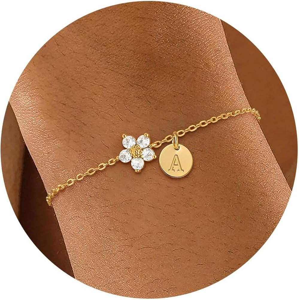 Valentine's Day Gift Initial Birthstone Gold Bracelets for Women Dainty Flowers Birthstone Bracel... | Amazon (US)