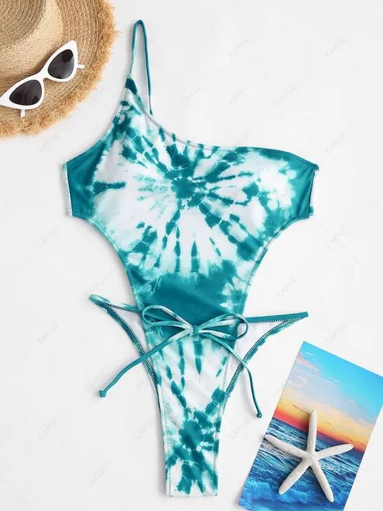 ZAFUL Tie Dye One Shoulder Ultra Hig Cut One-piece Swimsuit   GREEN | ZAFUL (Global)