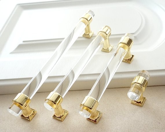 Adjustable Holes Space Acrylic Drawer Pull Handles Knobs Clear Gold Dresser Pulls Modern Kitchen ... | Etsy (US)