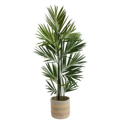 Nearly Natural 7-Foot Kentia Artificial Palm in Handmade Natural Cotton Multicolored Woven Planter, Green | Belk