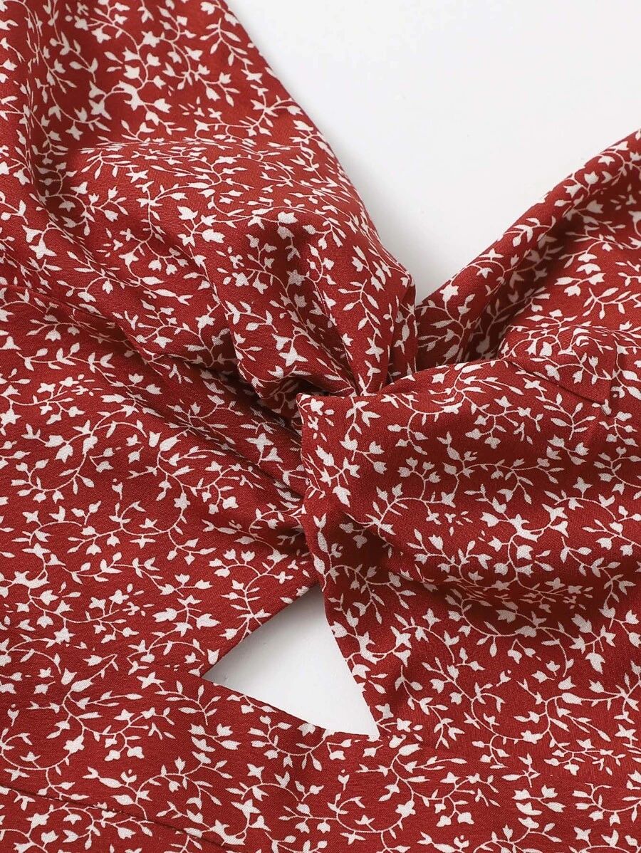 SHEIN Twist Front Tie Back Ditsy Floral Print Peekaboo Cami Dress | SHEIN