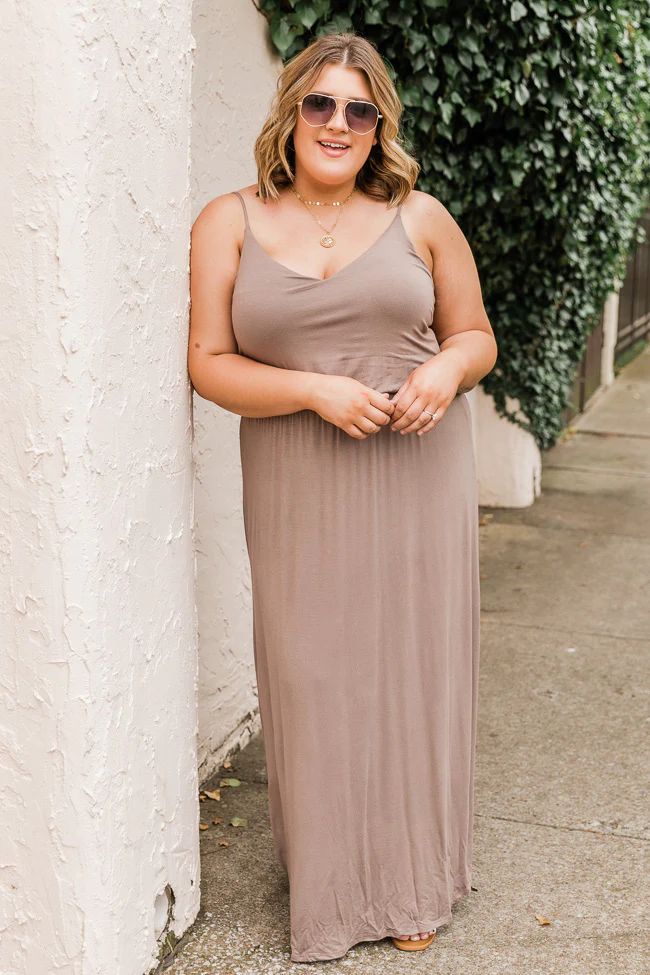 My First Glance Taupe Maxi Dress | The Pink Lily Boutique