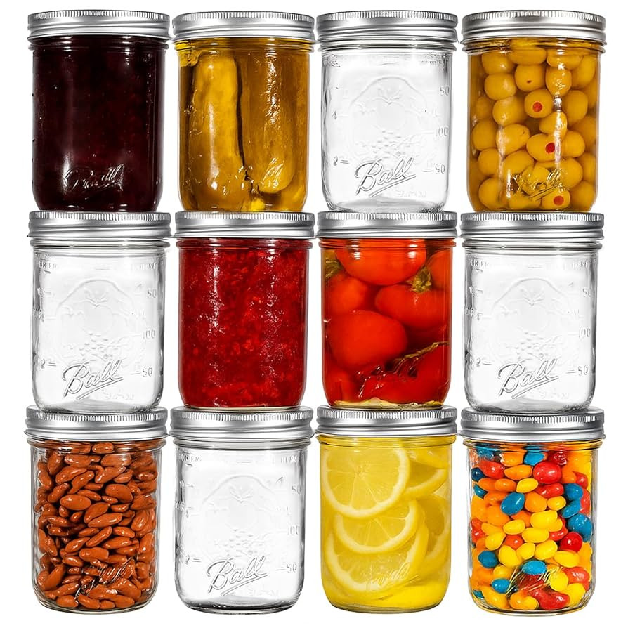 Ball Regular Mouth Mason Jars 8 oz. (12 Pack) - Half Pint Size Jars with Airtight Lids and Bands ... | Amazon (US)